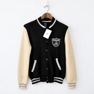 Monsieur Lacenaire Teddy 100% Alpaca Varsity Jacket Size M Black Silver NWT Lux